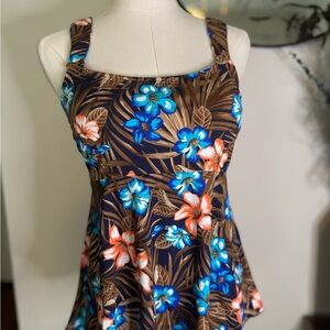 Lands' End Floral Tankini - Blue and Orange on Brown